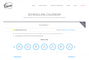 New scheduling calendar app for Cerissa Mangrum Photography website